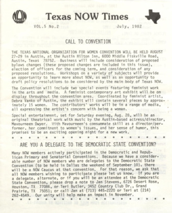 Texas NOW Times, Vol. 5, No. 2, July 1982
