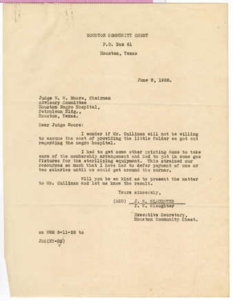 Letter from J. W. Slaughter to W. W. Moore, 1928 June 8