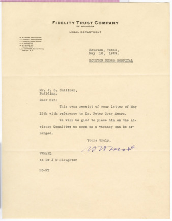 Letter from W. W. Moore to J. S. Cullinan, 1929 May 18