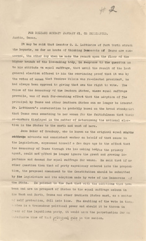 Press Release for Sunday, January 21