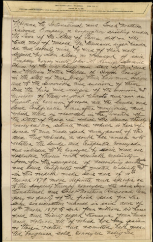 Certified copy of deeds land purchases in Matagorda County, Texas belonging to the International and Great Northern Railroad, sold to the New York & Texas Land Company