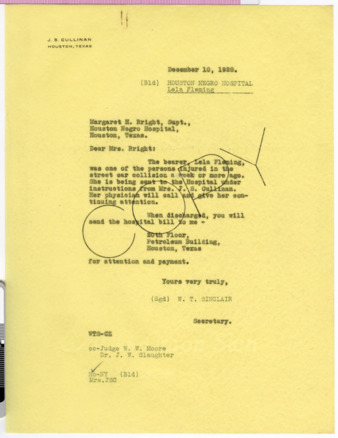 Letter from W. T. Sinclair to Margaret H. Bright, 1928 December 10