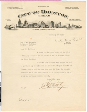 Letter from S. A. Starkey to J. S. Cullinan, 1932 February 27