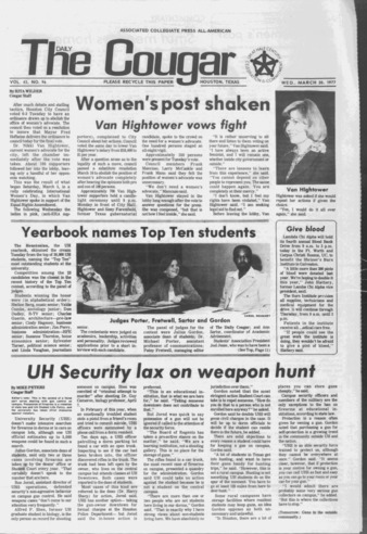 The Daily Cougar. Vol. [43], No. 96, March 30, 1977.
