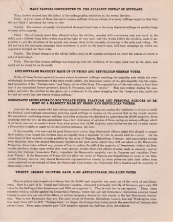 Many Factors Contributed to the Apparent Defeat of Suffrage