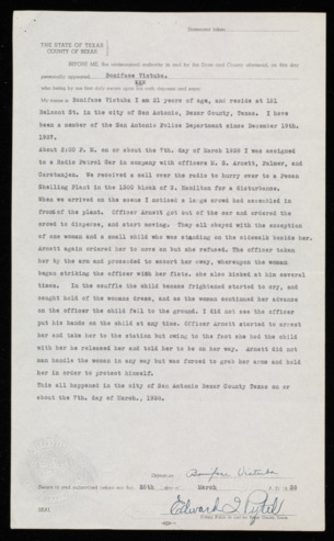 Sworn statement by patrolman Boniface Vistuba