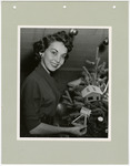 Portrait of Joy Chambers hanging KUHT ornaments on a Christmas tree