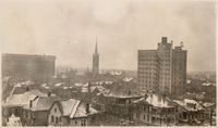 Downtown Houston skyscrapers covered in snow