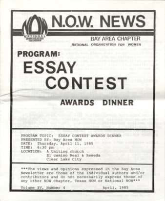 NOW News Bay Area Chapter, Vol. 15, No. 4, April 1985