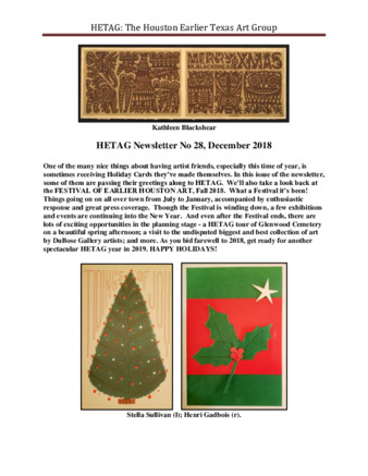 HETAG: The Houston Earlier Texas Art Group Newsletter, No. 28, December 2018