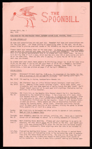 The Spoonbill, Vol. 27, No. 1, May 1978