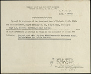 Certificate entitling Capt. O. C. McDavid to possess Japanese military items that were found