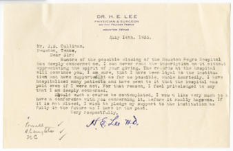 Letter from H. E. Lee to J. S. Cullinan, 1933 July 14