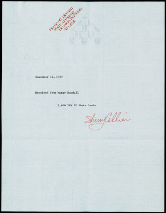 Letter and receipt for IWY ID photo cards