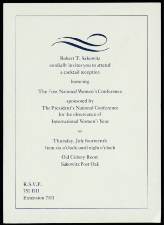 First National Women's Conference cocktail reception invitation