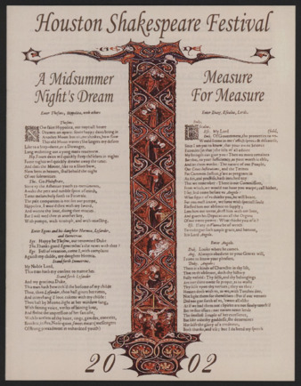 Houston Shakespeare Festival, 2002, Twenty-Eighth Anniversary Season