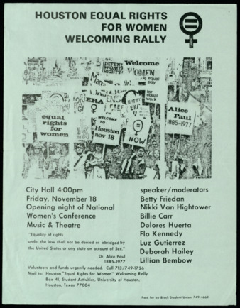 Houston Equal Rights for Women Welcoming Rally flier