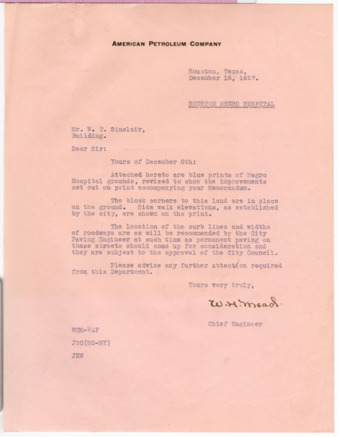 Letter from W. H. Mead to W. T. Sinclair, 1927 December 16