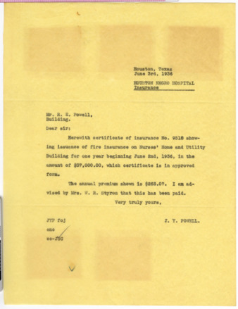 Letter from J. Y. Powell to R. E. Powell, 1936 June 3