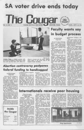 The Daily Cougar. Vol. 43, No. 11, September 16, 1976.