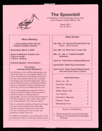 The Spoonbill, Vol. 54, No. 3, March 2005
