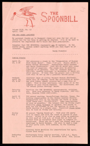The Spoonbill, Vol. 29, No. 12, April 1981