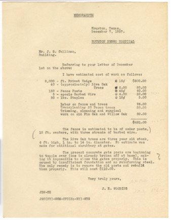 Memorandum from J. E. Wooding to J. S. Cullinan