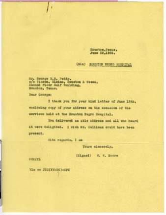 Letter from W. W. Moore to George E. B. Peddy, 1926 June 22