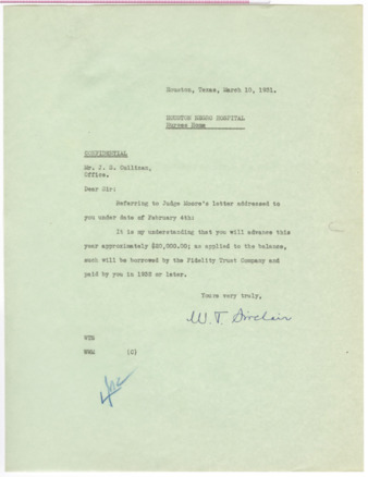 Letter from W. T. Sinclair to Mr. J. S. Cullinan, 1931 March 10