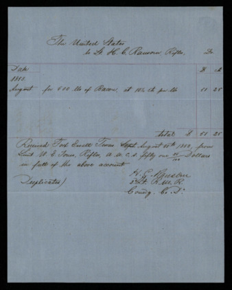 Abstract of purchase for 500 lbs. of bacon delivered to Fort Ewell