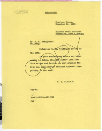 Memorandum from W. T. Sinclair to J. H. Bringhurst, 1928 November 26