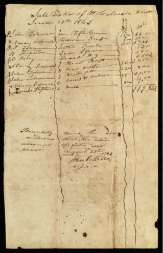 Sale bill for the estate of James Bailey by John F. Miller