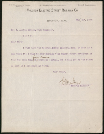 Letter from H. F. MacGregor to I. Austin Miller, 1899 November 17