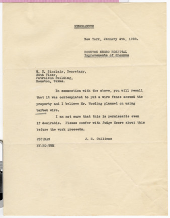 Memorandum from J. S. Cullinan to W. T. Sinclair, 1928 January 4