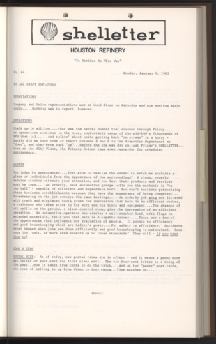 Shelletter, No. 64, January 7, 1963