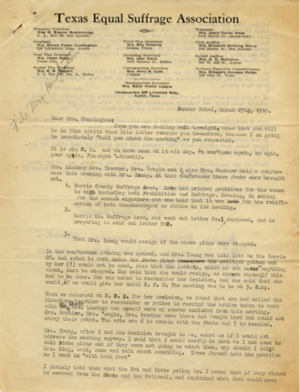 Letter from A. C. Hughston to Mrs. Cunningham