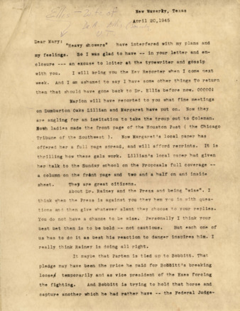 Letter from Minnie Fisher Cunningham to Mrs. Mary Ellis
