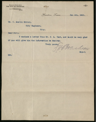 Letter from J. L. West to Samuel Brashear, 1900 January 4