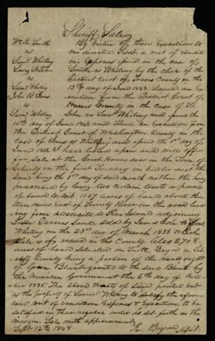 Sheriff’s sale pertaining to William R. Smith vs. Sam Whiting, Lewis St. John vs. Sam Whiting, and John B. Jones vs. Sam Whiting
