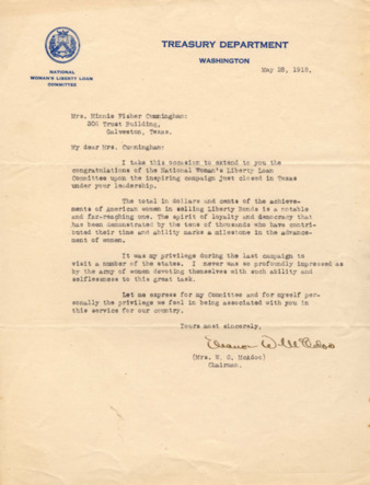 Liberty Loan Campaign Letter to Minnie Fisher Cunningham