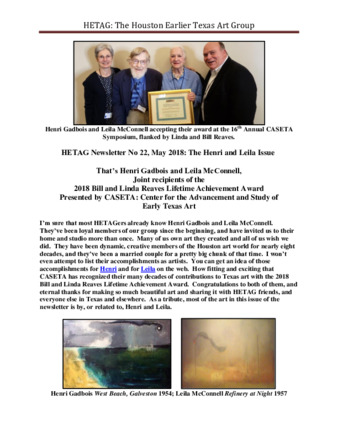 HETAG: The Houston Earlier Texas Art Group Newsletter, No. 22, May 2018