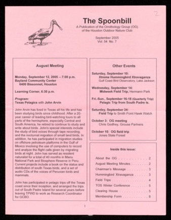 The Spoonbill, Vol. 54, No. 7, September 2005
