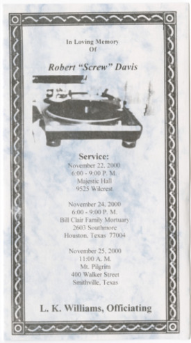 Obituary (memorial service program) for DJ Screw
