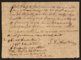 Honorable discharge of Alex Russell