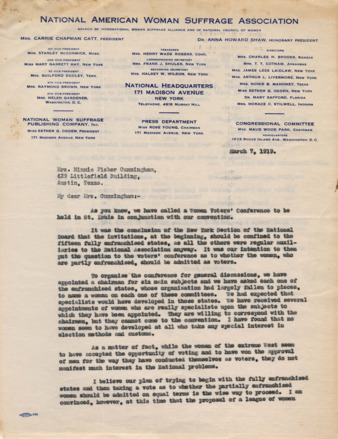 Letter to Mrs. Minnie Fisher Cunningham