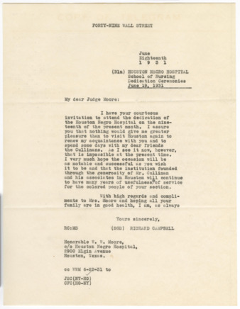 Letter from Richard Campbell to Judge Moore, 1931 June 18