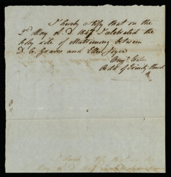 Marriage certificate for D.C. Groves and Ellen Joyce