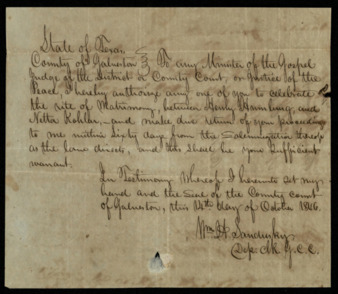 Marriage license for Henry Homburg and Netta Kohlar