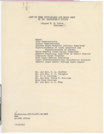 List to whom invitations are being sent by Dr. Slaughter's office