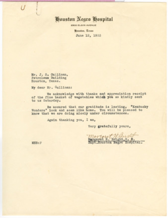 Letter from M. H. Bright to J. S. Cullinan, 1933 June 12